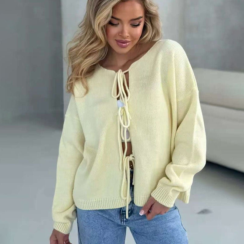 Schicker Kurzer Cardigan - Pullover mit Schnürung - Livezo