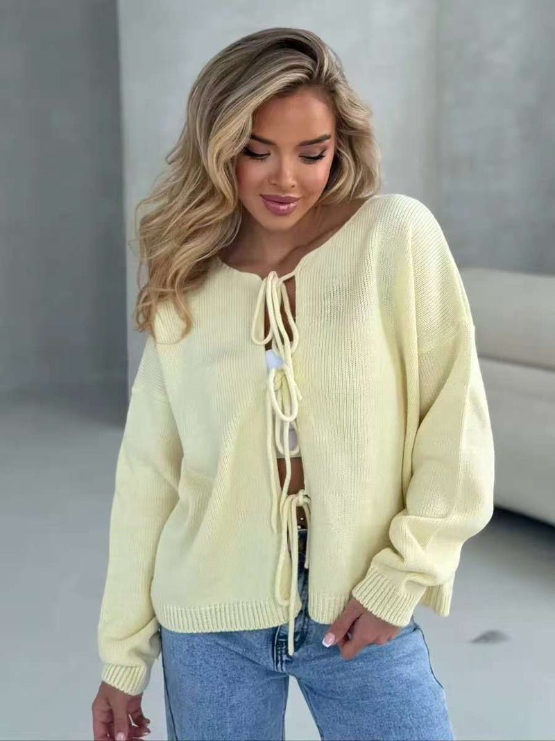 Schicker Kurzer Cardigan - Pullover mit Schnürung - Livezo