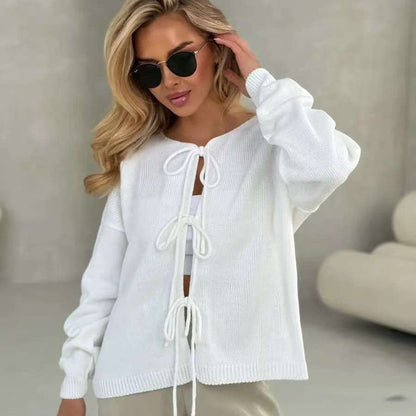 Schicker Kurzer Cardigan - Pullover mit Schnürung - Livezo