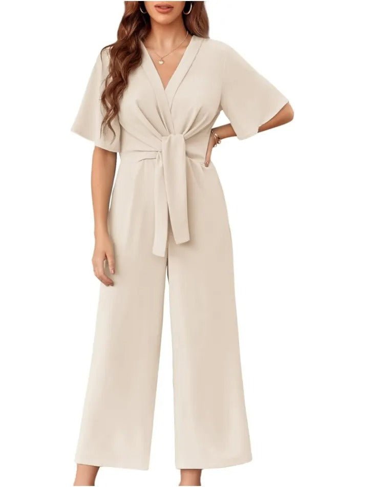 Schicker Overall mit weitem Bein, kurzem Ärmel und vorn gebunden - Livezo