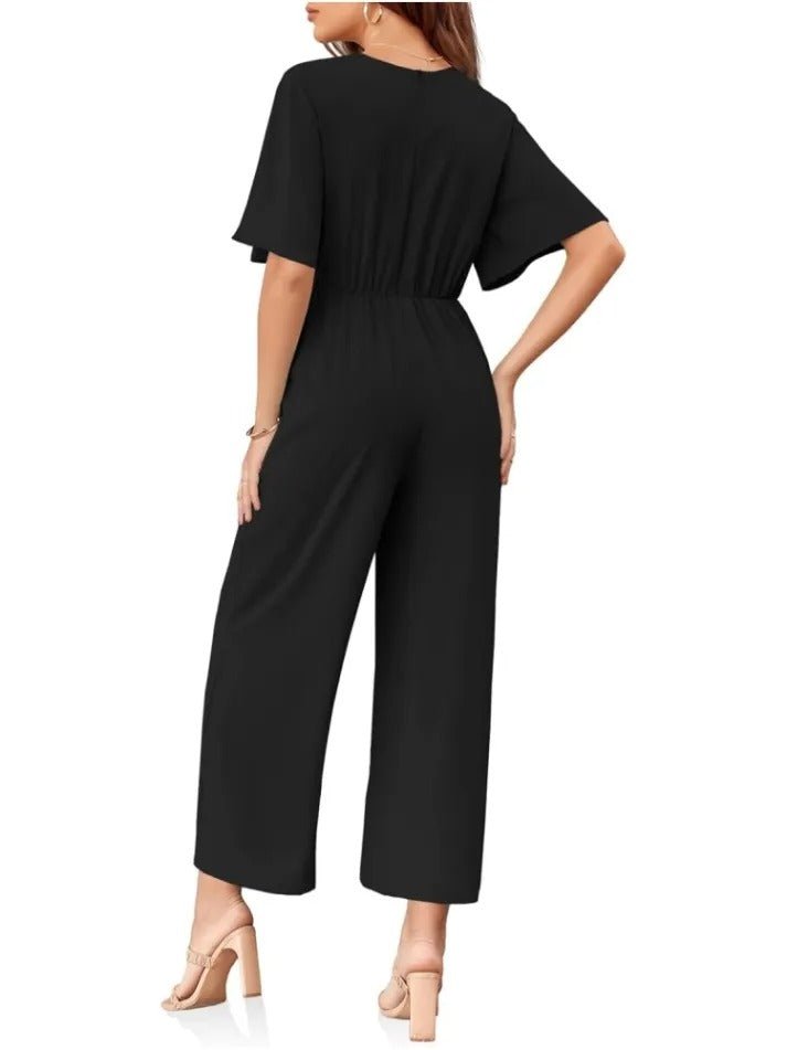 Schicker Overall mit weitem Bein, kurzem Ärmel und vorn gebunden - Livezo