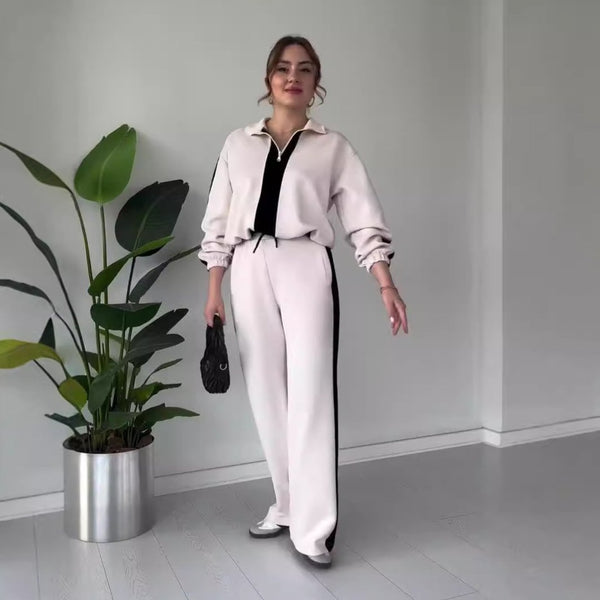 Schickes Revers - Oberteil mit Reißverschluss und Hose 2 - teiliger Anzug - Livezo