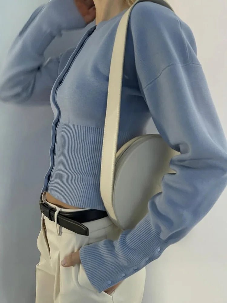 Schmal geschnittener gerippter Strick - Cardigan mit Patchwork - Livezo