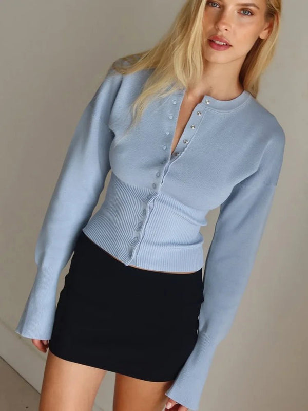 Schmal geschnittener gerippter Strick - Cardigan mit Patchwork - Livezo