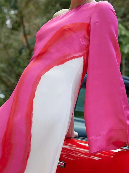 Schulterfreies Patchwork - Maxikleid mit Laternenärmeln - Livezo