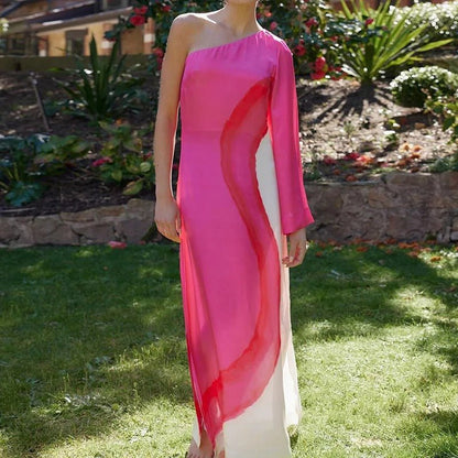 Schulterfreies Patchwork - Maxikleid mit Laternenärmeln - Livezo