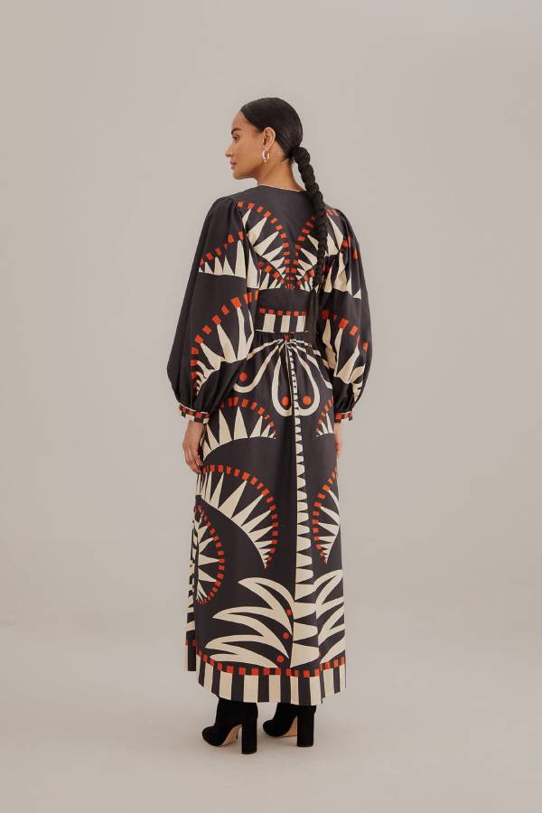Schwarzes Coconut Grove Maxikleid mit Puffärmeln - Livezo