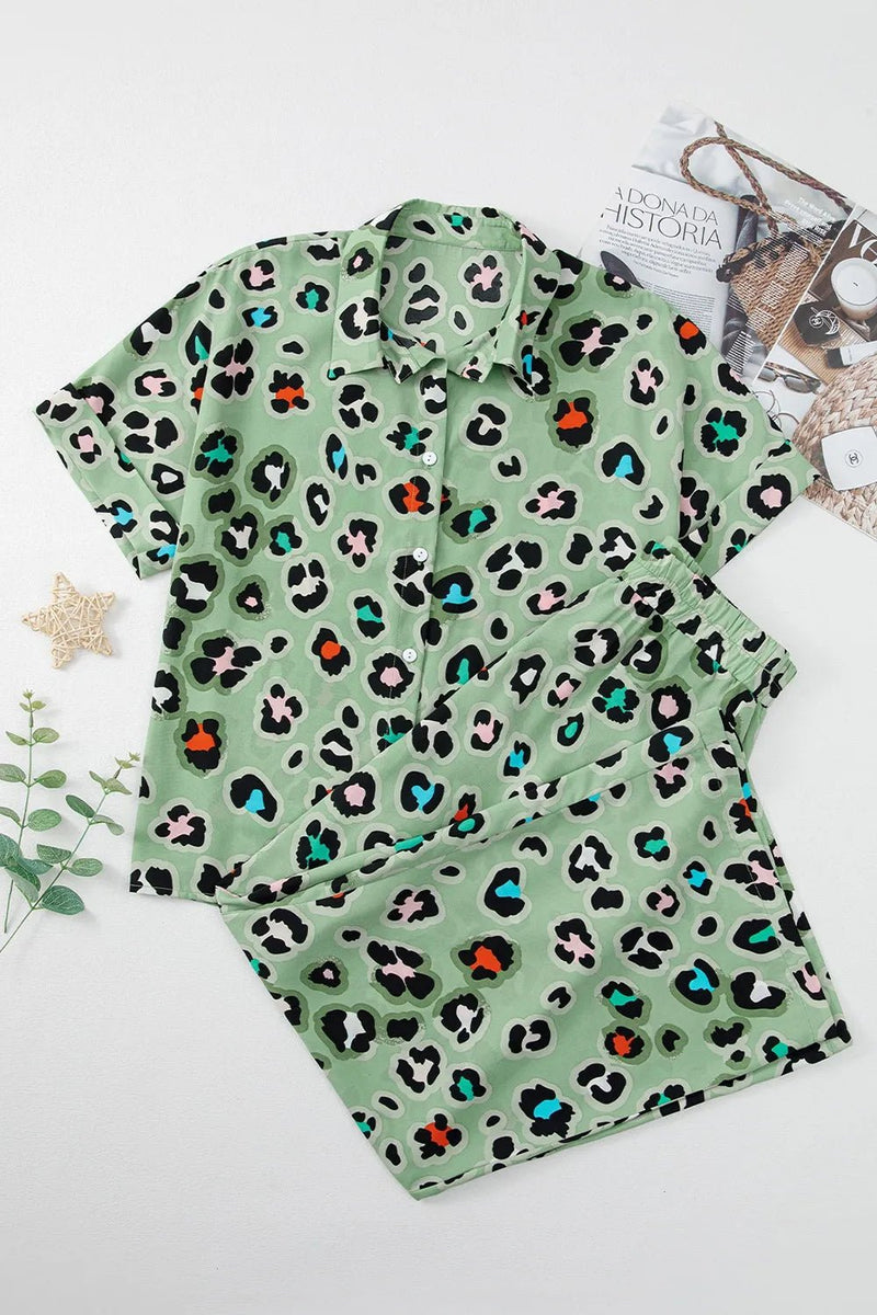 Set mit Leopardenmuster: Oberteil mit Kragen und Hose - Livezo