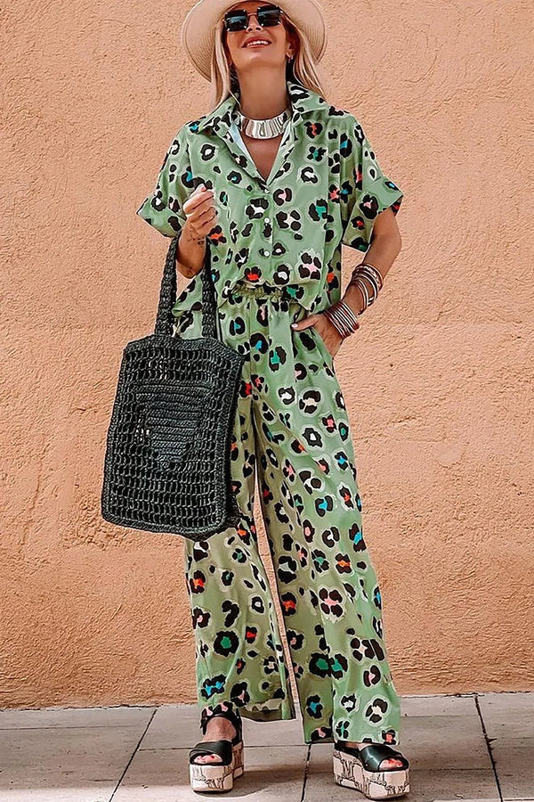 Set mit Leopardenmuster: Oberteil mit Kragen und Hose - Livezo