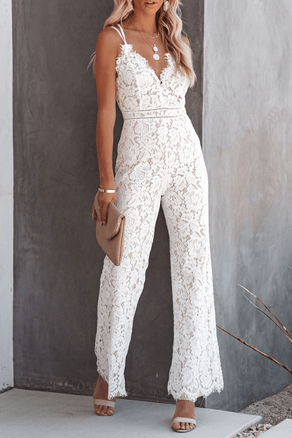 Solider Patchwork Rückenfreier Jumpsuit mit V - Ausschnitt und geradem Schnitt - Livezo