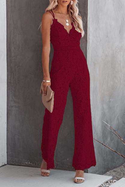 Solider Patchwork Rückenfreier Jumpsuit mit V - Ausschnitt und geradem Schnitt - Livezo