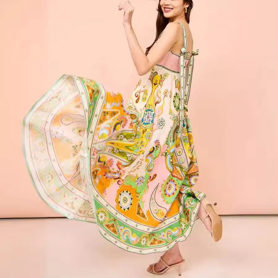 Sommerbrise Kleid mit Print – Bindeträger & Smock - Details - Livezo