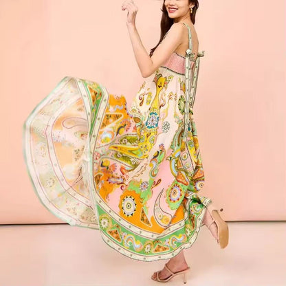 Sommerbrise Kleid mit Print – Bindeträger & Smock - Details - Livezo