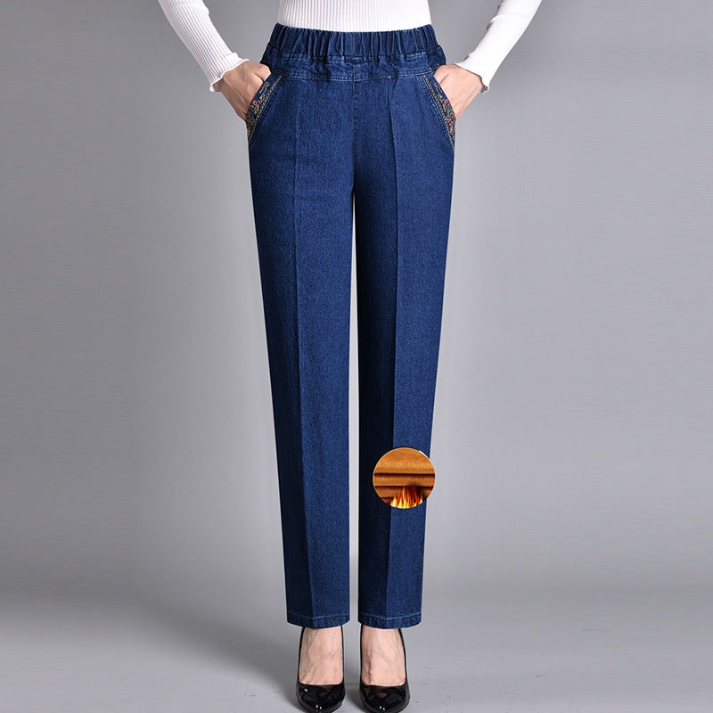 Damen-Jeans mit Seitentaschen und komplett elastischem Bund