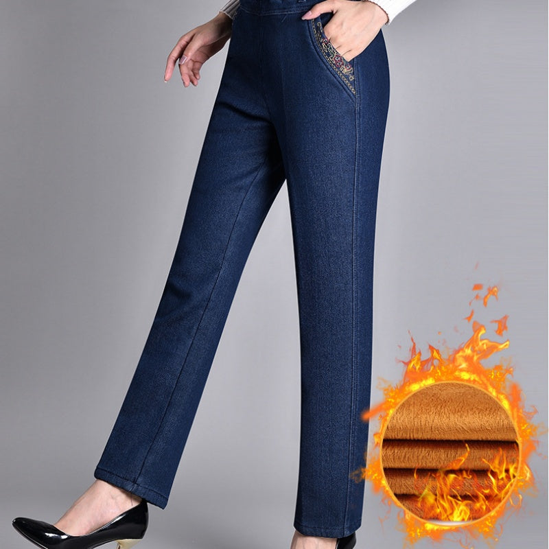 Damen-Jeans mit Seitentaschen und komplett elastischem Bund