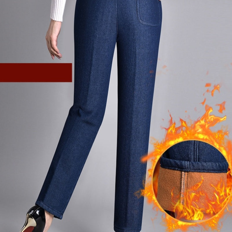 Damen-Jeans mit Seitentaschen und komplett elastischem Bund