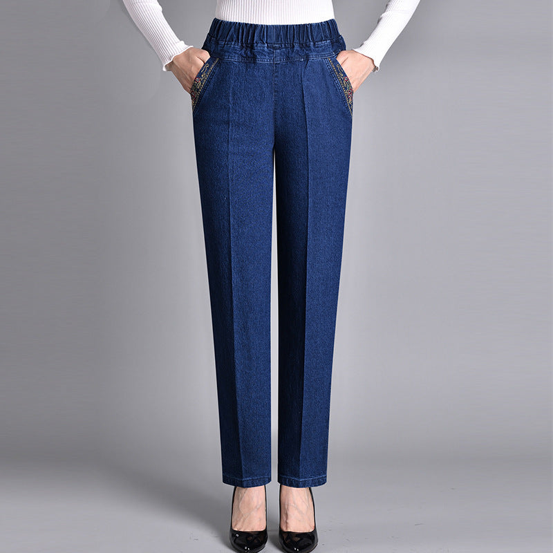 Damen-Jeans mit Seitentaschen und komplett elastischem Bund