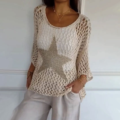 Boho Häkelstrick Mesh Bluse