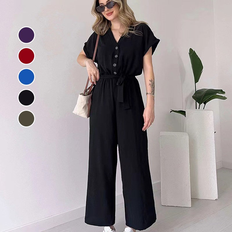 Damen V-Ausschnitt Kurzarm Freizeitoverall