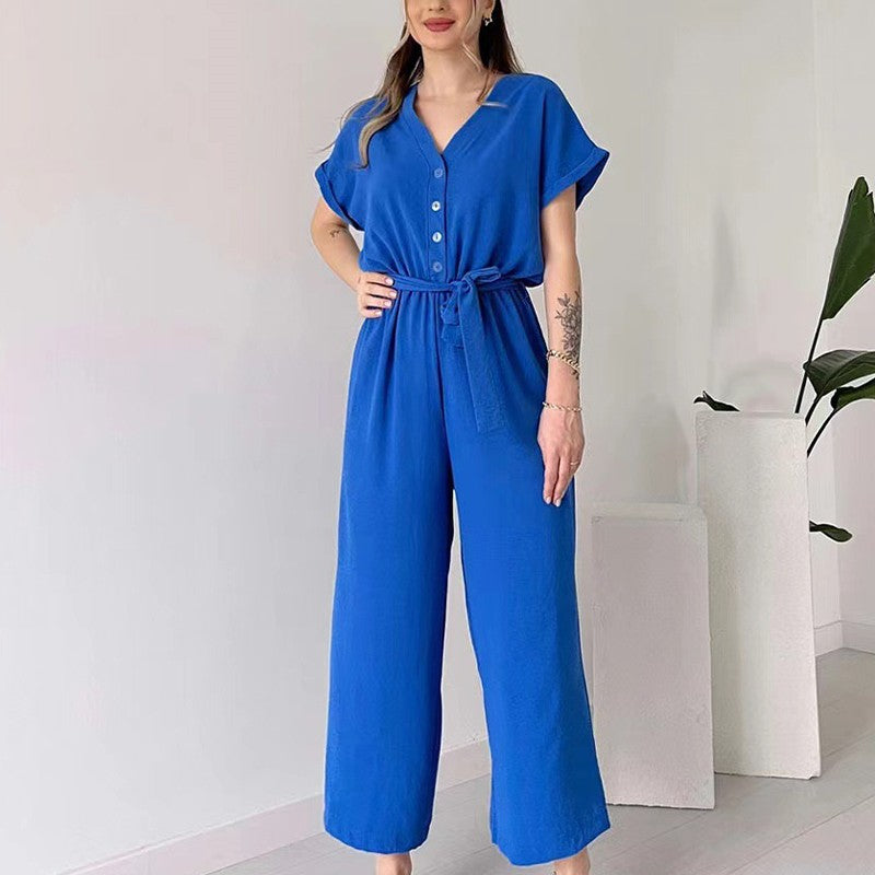 Damen V-Ausschnitt Kurzarm Freizeitoverall