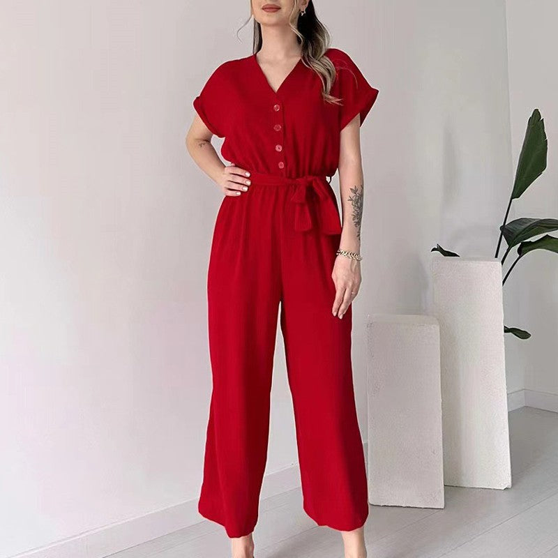 Damen V-Ausschnitt Kurzarm Freizeitoverall