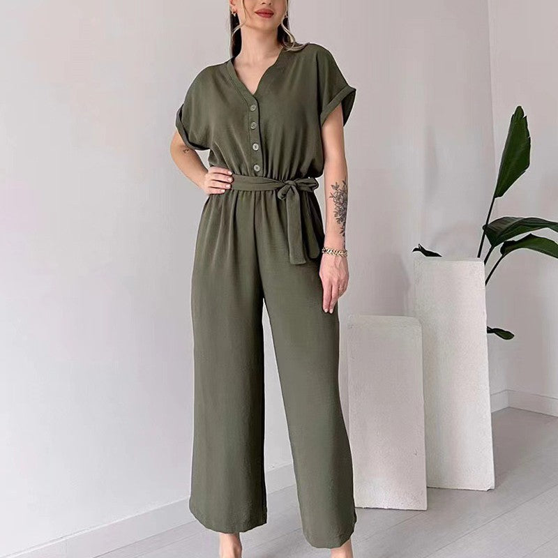 Damen V-Ausschnitt Kurzarm Freizeitoverall