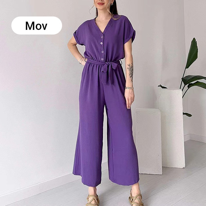 Damen V-Ausschnitt Kurzarm Freizeitoverall