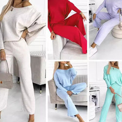 CozyStyle Set Neue Kollektionen Damen Unifarbenes Drop-Shoulder-Pullover und lockere Hose Set