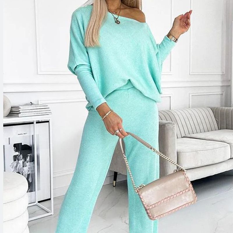 CozyStyle Set Neue Kollektionen Damen Unifarbenes Drop-Shoulder-Pullover und lockere Hose Set