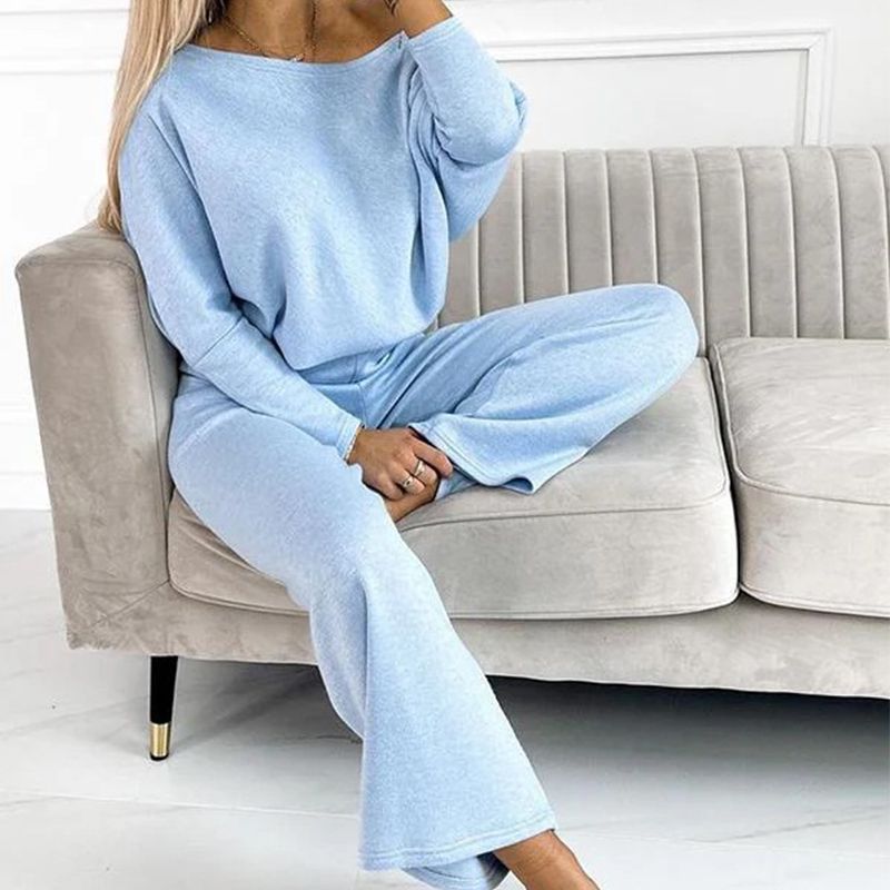 CozyStyle Set Neue Kollektionen Damen Unifarbenes Drop-Shoulder-Pullover und lockere Hose Set