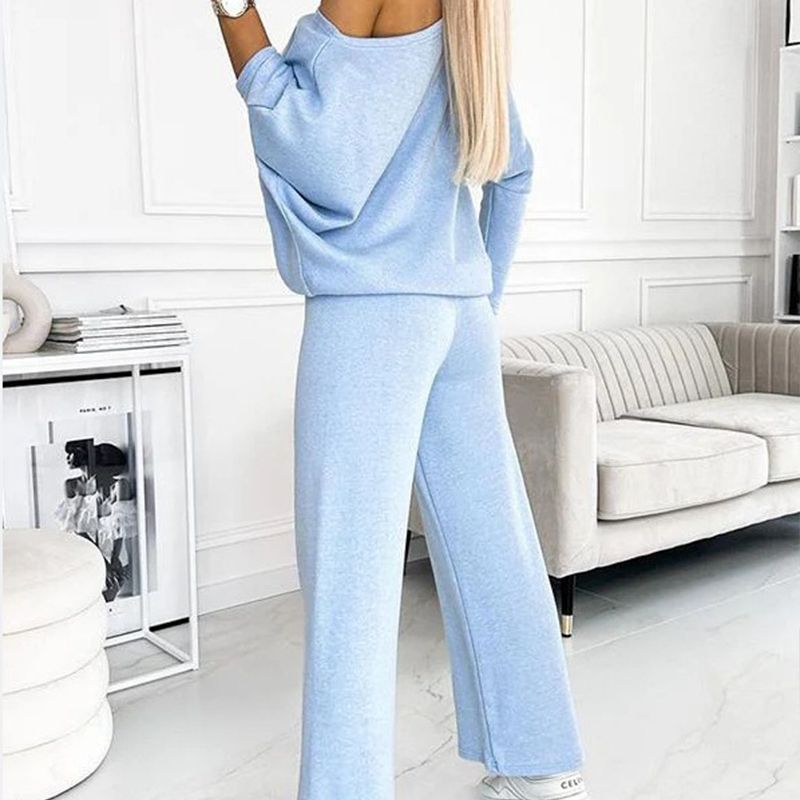 CozyStyle Set Neue Kollektionen Damen Unifarbenes Drop-Shoulder-Pullover und lockere Hose Set