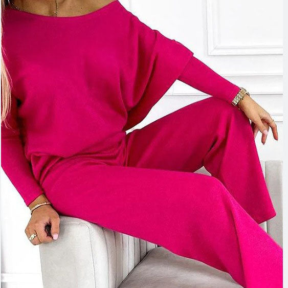 CozyStyle Set Neue Kollektionen Damen Unifarbenes Drop-Shoulder-Pullover und lockere Hose Set