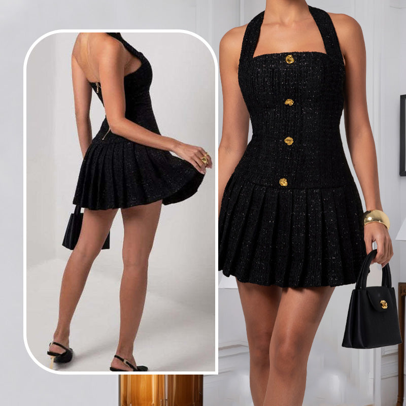 Damen Elegantes Tweed-Halterkleid