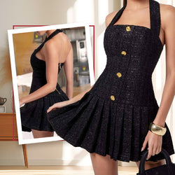 Damen Elegantes Tweed-Halterkleid