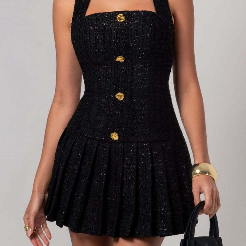 Damen Elegantes Tweed-Halterkleid