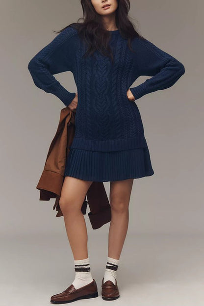 Strickpullover - Kleid mit Plisseefalten am Chiffon - Saum - Livezo