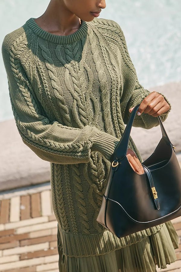 Strickpullover - Kleid mit Plisseefalten am Chiffon - Saum - Livezo