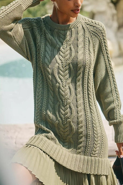 Strickpullover - Kleid mit Plisseefalten am Chiffon - Saum - Livezo