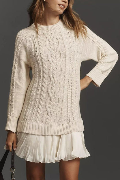 Strickpullover - Kleid mit Plisseefalten am Chiffon - Saum - Livezo
