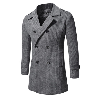 Striped Double - Breasted Long Coat for Men - Harren Cole