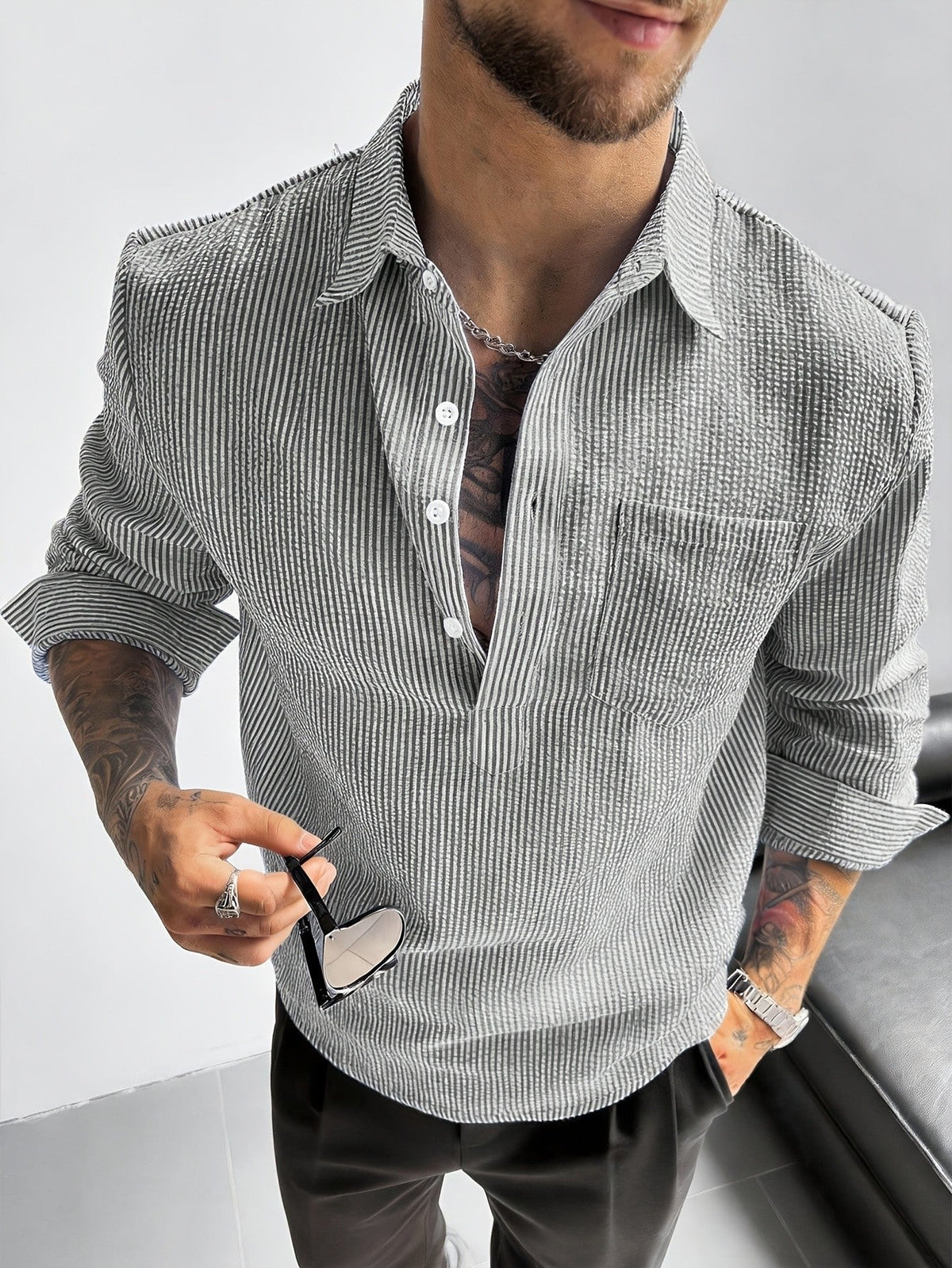 Striped Seersucker Popover Shirt - Harren Cole