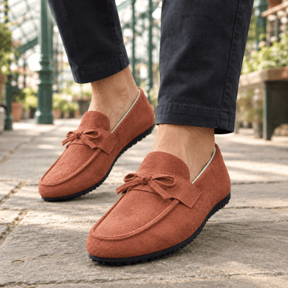 Suede Bow Loafers With Rounded Moc Toes - Harren Cole