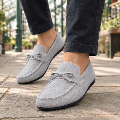 Suede Bow Loafers With Rounded Moc Toes - Harren Cole