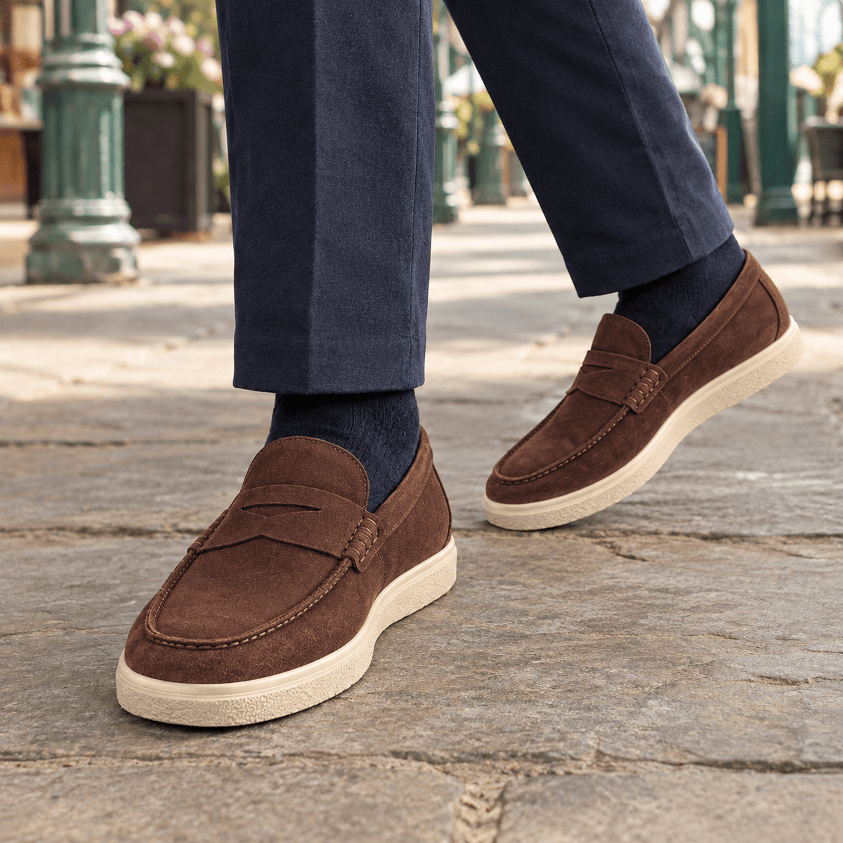 Suede Penny Loafers With Raised Rubber Soles - Harren Cole