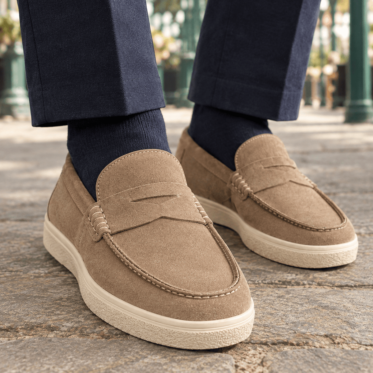 Suede Penny Loafers With Raised Rubber Soles - Harren Cole
