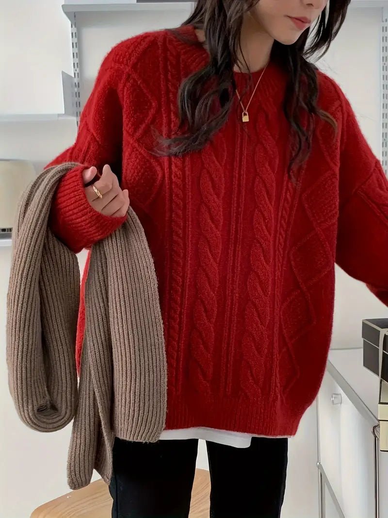 Tamara - Einfarbiger roter Pullover mit Rundhalsausschnitt – Stilvoll und gemütlich - Livezo