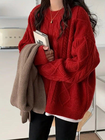 Tamara - Einfarbiger roter Pullover mit Rundhalsausschnitt – Stilvoll und gemütlich - Livezo