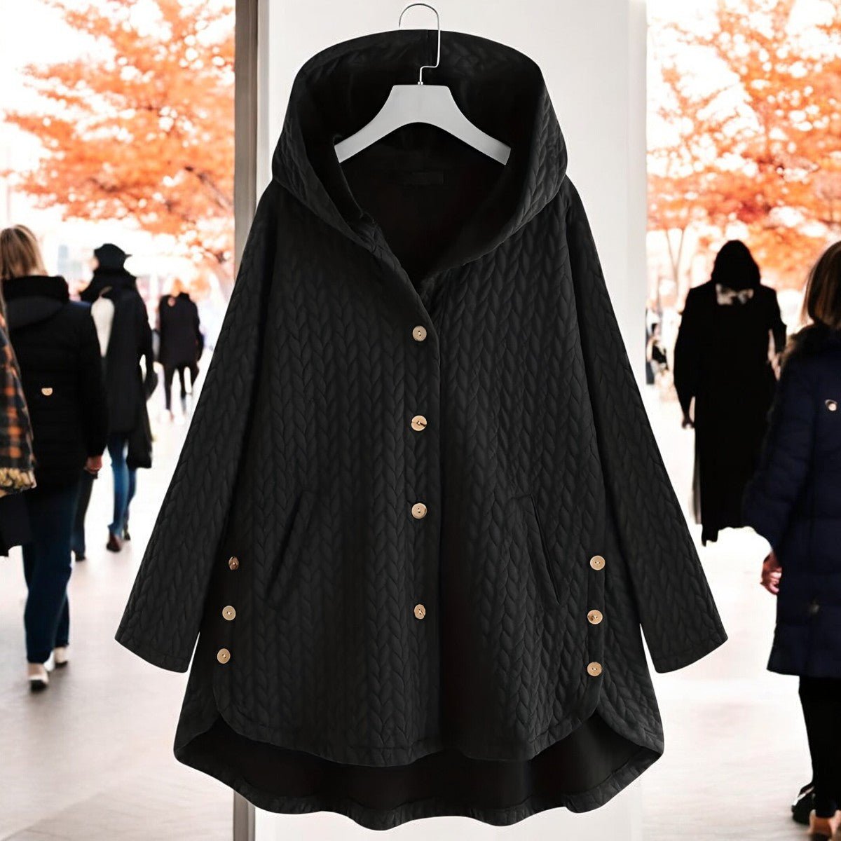 Teresa - Leichte Damen - Winterjacke mit Kapuze, Flechtmuster und Knopfverschluss - Livezo