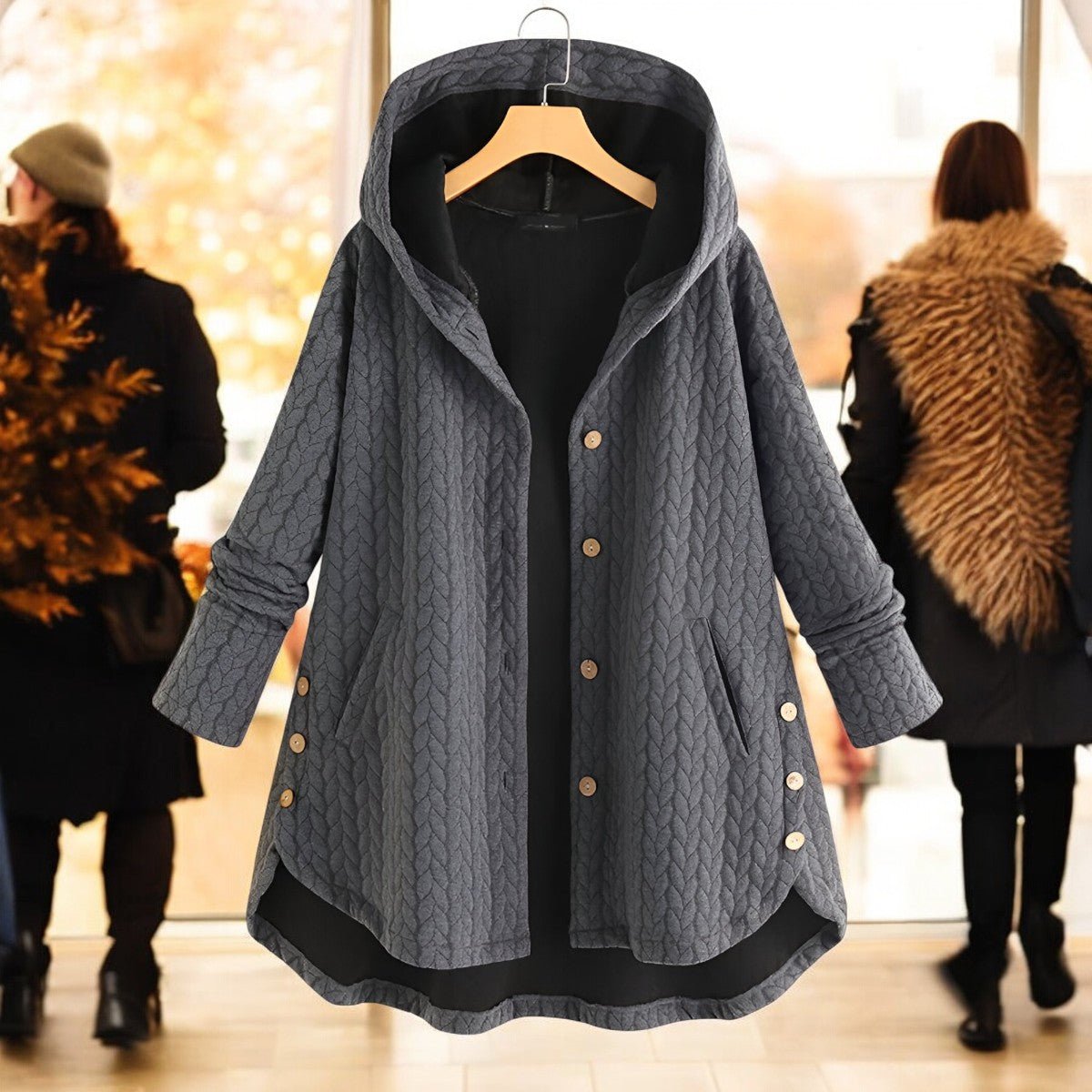 Teresa - Leichte Damen - Winterjacke mit Kapuze, Flechtmuster und Knopfverschluss - Livezo