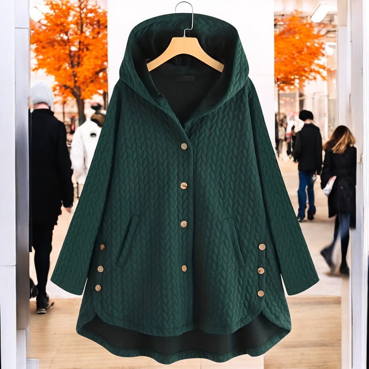 Teresa - Leichte Damen - Winterjacke mit Kapuze, Flechtmuster und Knopfverschluss - Livezo